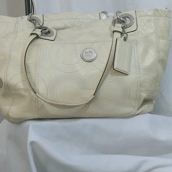 Coach - Yellow Leather & Canvas Diaper/Tote Bag - Picture 5 of 11